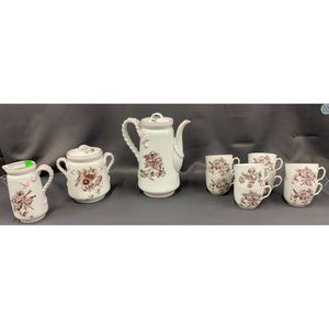 Antique Haviland Limoges English Registry 11pc Pink Braided Rope Handles Tea Set